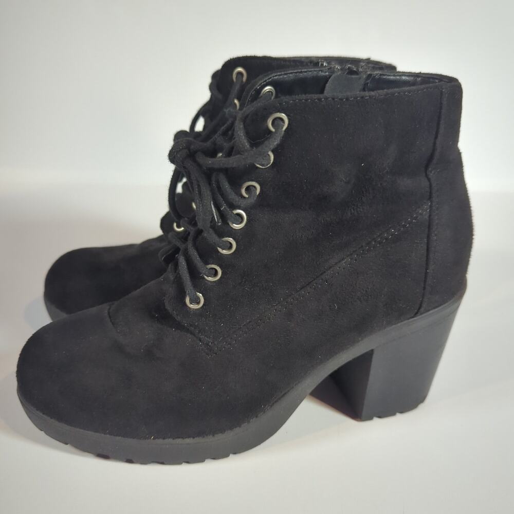 Black Chunky Combat Boots Lug Sole Block Heel Lace Up Goth